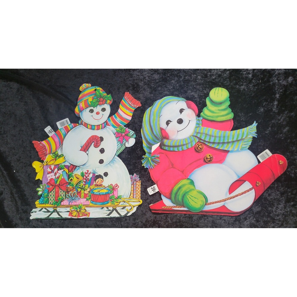 New Vintage 1960s Carrington Die Cuts Christmas Snowman Decorations New Defects